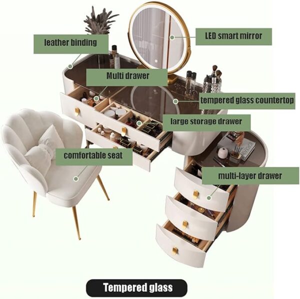 Mobilier intelligent Coiffeuse de princesse moderne simple et multifonctionnelle Coiffeuse d'appoint avec chaise miroir Table intelligente
