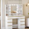 Coiffeuse Moderne avec 10 Lumières LED, Miroir Haute Définition et 9 Espaces de Rangement
