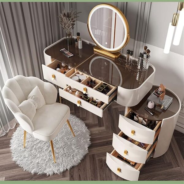 Mobilier intelligent Coiffeuse de princesse moderne simple et multifonctionnelle Coiffeuse d'appoint avec chaise miroir Table intelligente