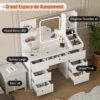 Coiffeuse avec Éclairage LED TRIUMPHKEY, 7 Tiroirs, 4 Étagères, Grand Meuble de Rangement pour Maquillage (Blanc, 110x40x139 cm)