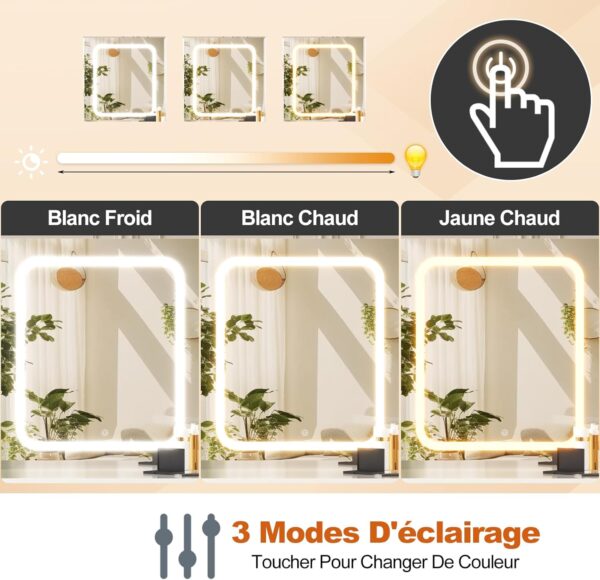Coiffeuse avec Éclairage LED TRIUMPHKEY, 7 Tiroirs, 4 Étagères, Grand Meuble de Rangement pour Maquillage (Blanc, 110x40x139 cm)